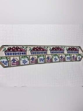 Tapestry Table Runner 70x30 Tassels Patriotic Apples Birdhouse House Plants Flag